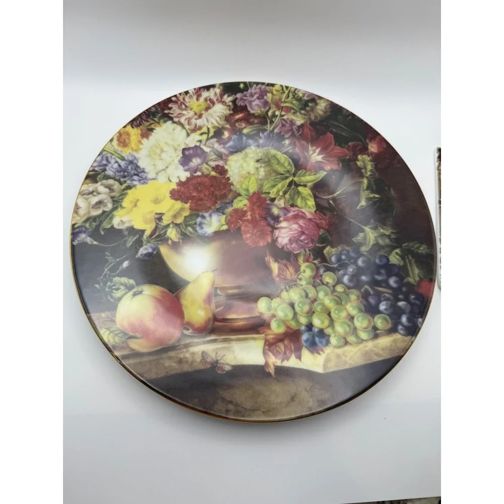 Formalities by Baum Bros Bohemian Porcelain Cake Plate & Server Set Floral Fruit